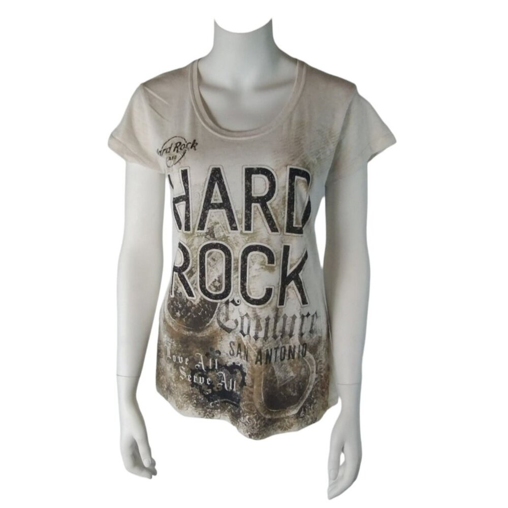 Womens Large Hard Rock Cafe San Antonio Love All Serve All Graphic T-shirt